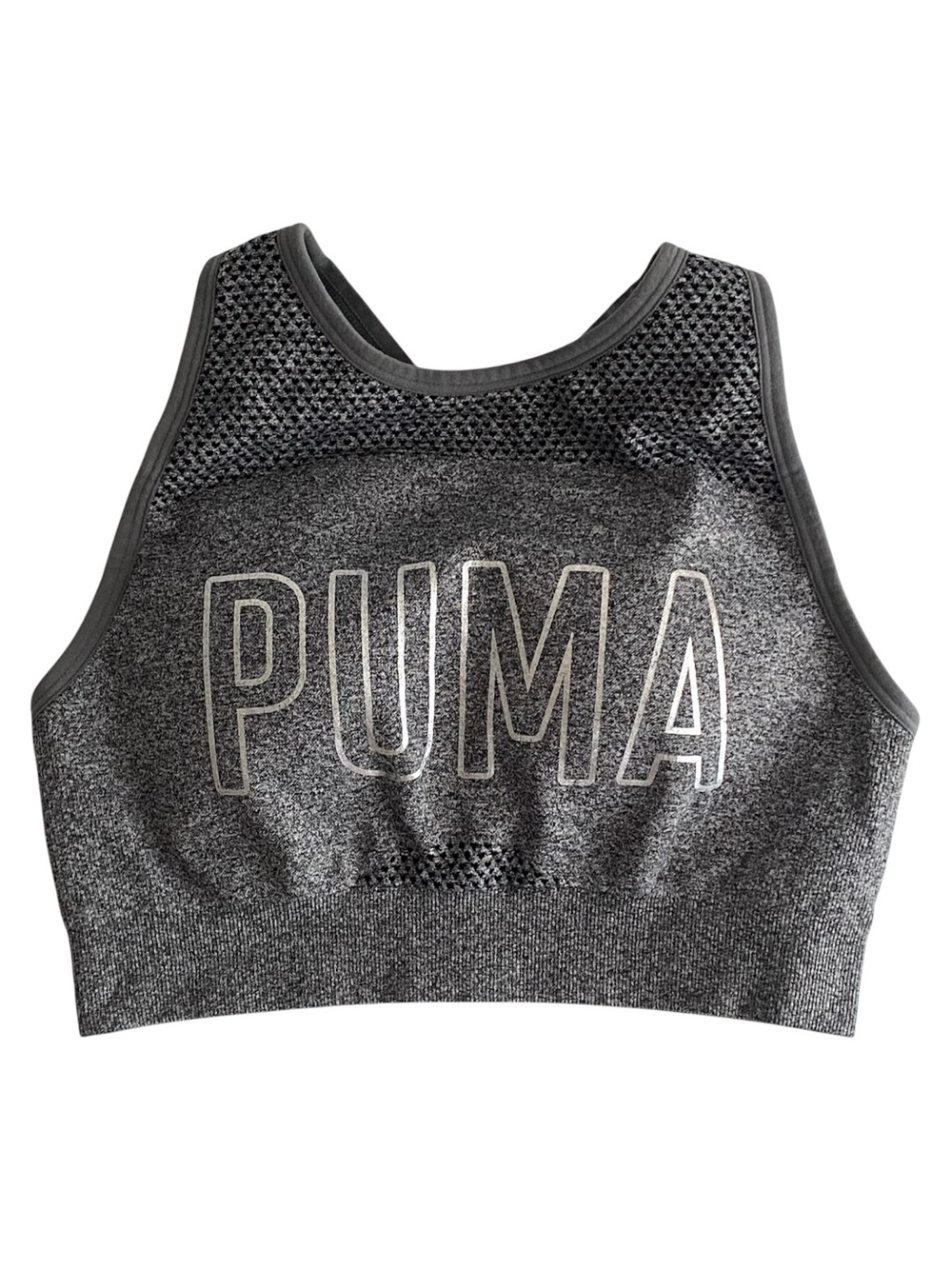 Puma Charcoal Grey Seamless Longline Sports Bra Gray Cropped Top Women's Size S